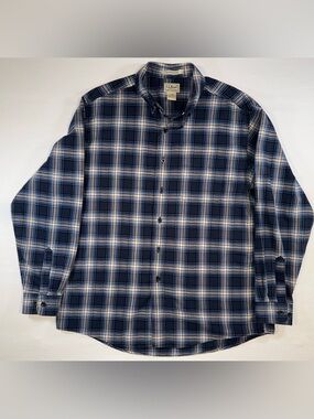 L.L. Bean Men's Blue Plaid Button-Down Shirt Large